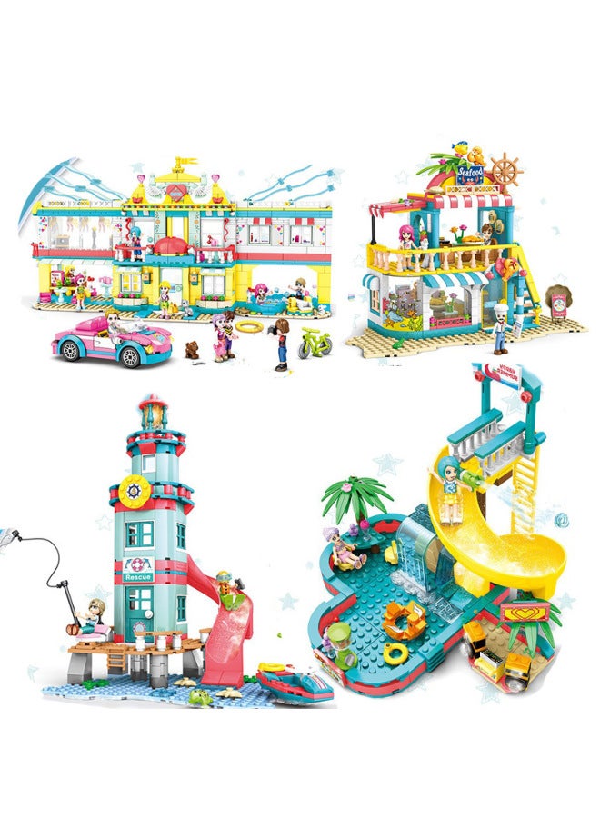 Canada 5400 Girl Ice Princess Castle Play House Model Compatible Lego Children's Building Block Toy-Color:1822-25(4-in -1) Macaron Dream Castle: Tong Meng City Gate/Xi Xin Garden/Palace Parade Carriage/Rainbow Observation Deck  - Image 3