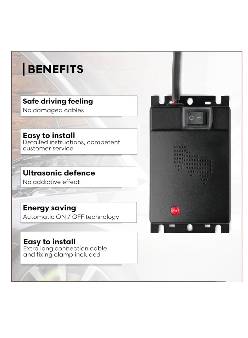 Zikra Ultrasonic Repellent, Mouse Repellent for Cars, Mouse Repellent with Connection to 12V Car Battery, Ultrasonic Pest Repeller, Rodent Repellent for Engines Under Hood, Long Term Pest Control - Image 4