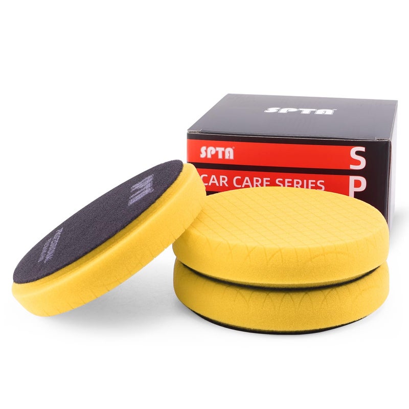 SPTA Yellow T80 High-Cut Foam Polishing Pad, 3Pcs 5.5 Inch Buffing Polishing Pads for 125mm Backing Plate Buffing Sponge for Car Buffer Polisher Compounding, Polishing and Waxing -FPTSS5Y-3 - Image 1