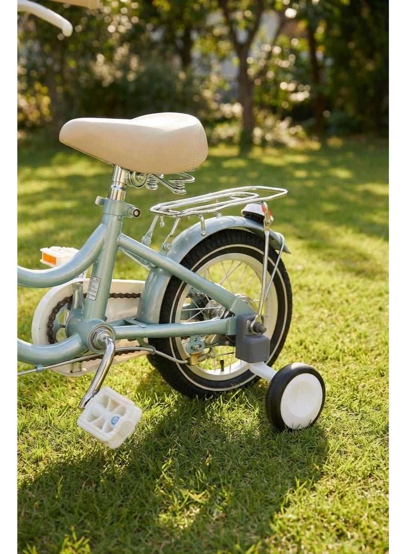 Children's Bicycle with Training Wheels, Front Basket & Rear Rack, Mint Green, 14 inches wheel - Image 1