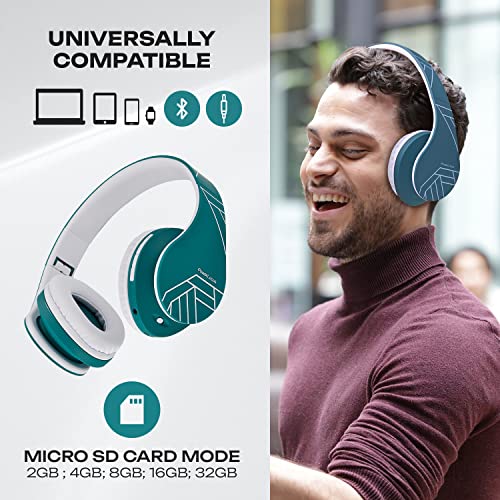 PowerLocus Bluetooth Over-Ear Headphones, Wireless Stereo Foldable Headphones Wireless and Wired Headsets with Built-in Mic, Micro SD/TF, FM for iPhone/Samsung/iPad/PC (Blue/White) - Image 3
