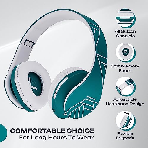 PowerLocus Bluetooth Over-Ear Headphones, Wireless Stereo Foldable Headphones Wireless and Wired Headsets with Built-in Mic, Micro SD/TF, FM for iPhone/Samsung/iPad/PC (Blue/White) - Image 4