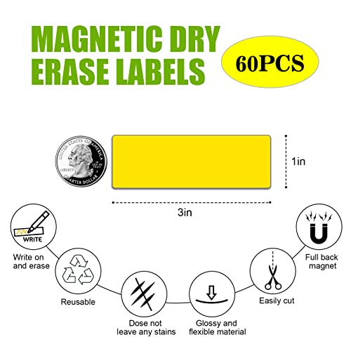 STTMGN Dry Erase Magnetic Labels (1x3,Pack of 60),Write On Magnets Sticker,Real Waterproof/Reusable for Classroom&Office&Cabinet&whiteboard&Fridge&More (Multicolor) - Image 3