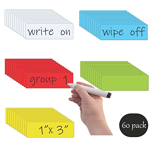 STTMGN Dry Erase Magnetic Labels (1x3,Pack of 60),Write On Magnets Sticker,Real Waterproof/Reusable for Classroom&Office&Cabinet&whiteboard&Fridge&More (Multicolor) - Image 2