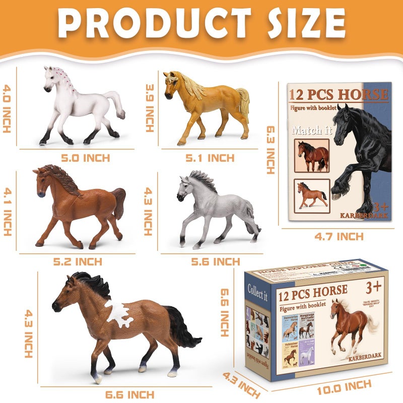 KarberDark 12 Pack Plastic Horse Toys Set with Educational Booklet and Gift Box, Realistic Horse Figurines for Toddler 1-3, Pony Party Decoration, Cake Topper, Birthday Holiday for Boy Girl Kid - Image 3