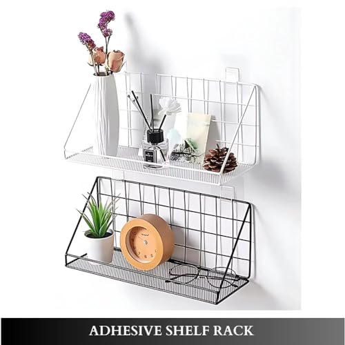 JUGTE Metal Wall Mounted Floating Shelves Self-Adhesive Home Decor Shelf Wall Decoration Holder Decor Shelves Plant Display Racks for Bedroom, Living Room, Bathroom, Kitchen, Office (Black) - Image 5