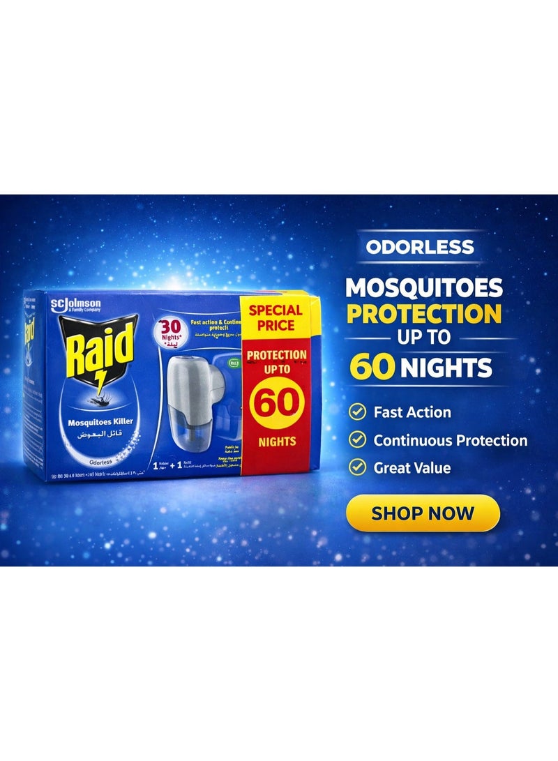 Raid Mosquito Killer Electric Device with Liquid Refill, Odorless, Up to 60 Nights Protection - Image 2