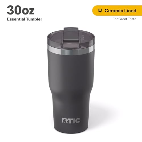 RTIC 30oz Essential Tumbler with Lid, Ceramic Lined, Insulated, Stainless Steel, Metal, Double Wall Vacuum-Insulation, Travel Cup for Iced Coffee, Tea, Hot and Cold Drink, Graphite - Image 2