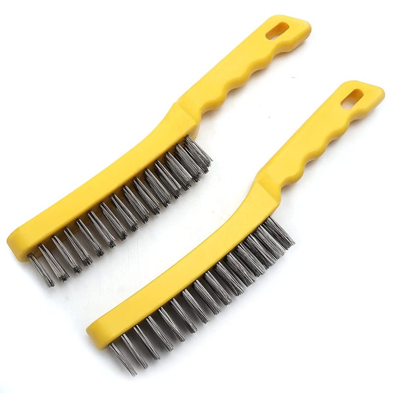 MAXMAN Wire Scratch Brush 2 Set, Heavy Duty Stainless Steel 11 Inch with Plastic Handle Descaling Welding Dust Bending Hand Tool, Teel Brush Rust Remover for Metal by - Image 1