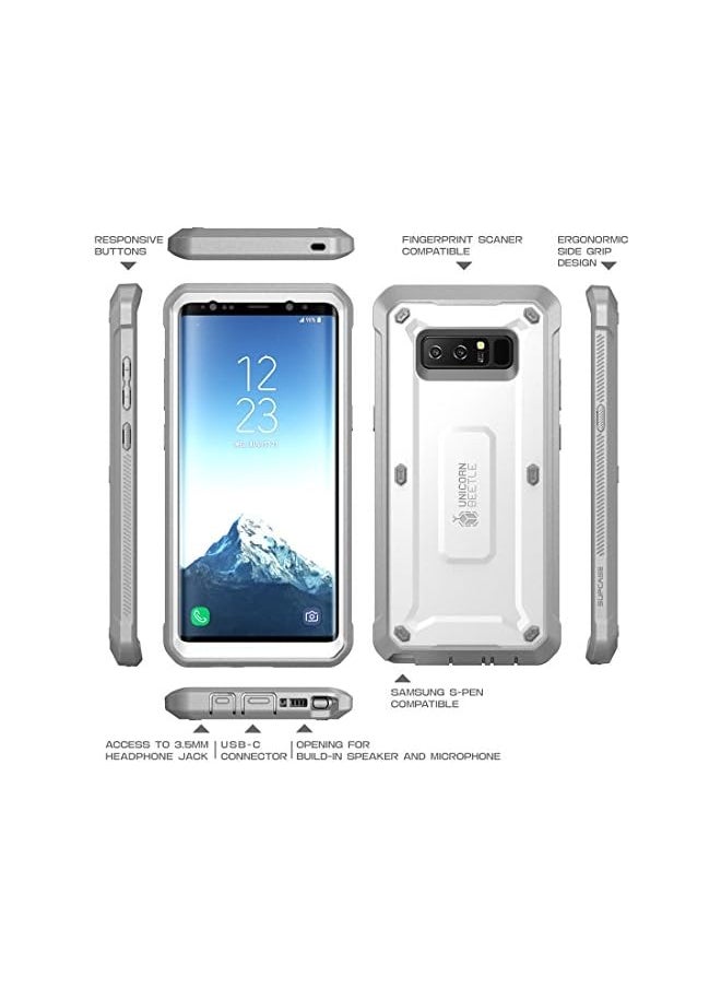 SUPCASE [Unicorn Beetle Pro Series] Case Designed For Samsung Galaxy Note 8 (2017 Release), Full Body Rugged Holster with Built-in Screen Protector - White