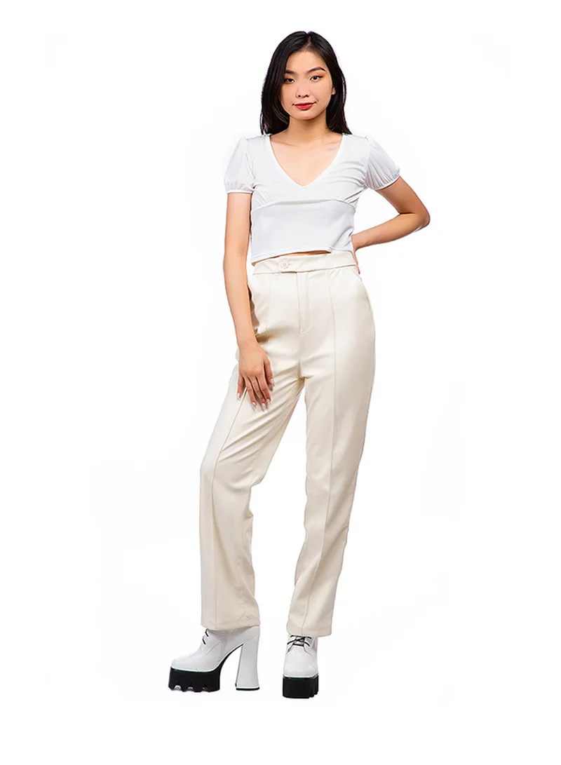 London Rag White Pleated V Neck Top