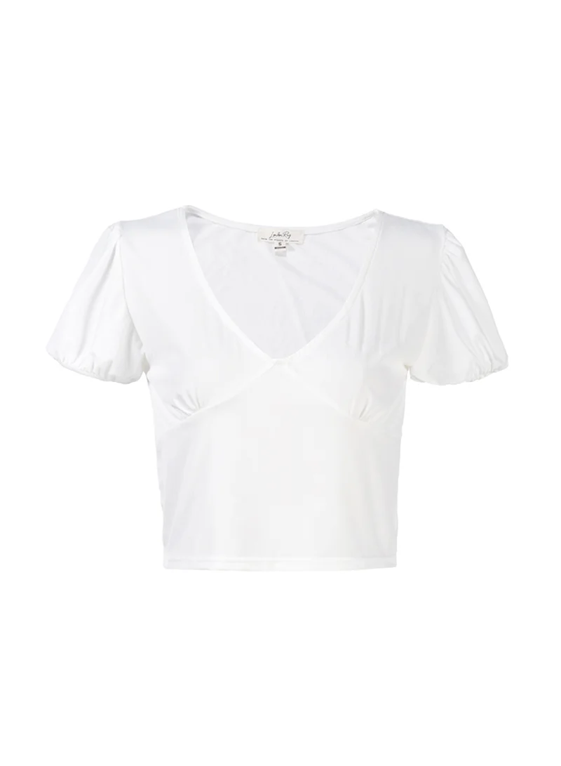 London Rag White Pleated V Neck Top