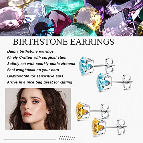 Jstyle Hypoallergenic Stud Earrings for Women Men Surgical Stainless Steel Cubic Zirconia Earrings Studs Colorful Birthstone Earrings Set Womens small Stud Post Earrings for Sensitive Ears 6mm - Image 3