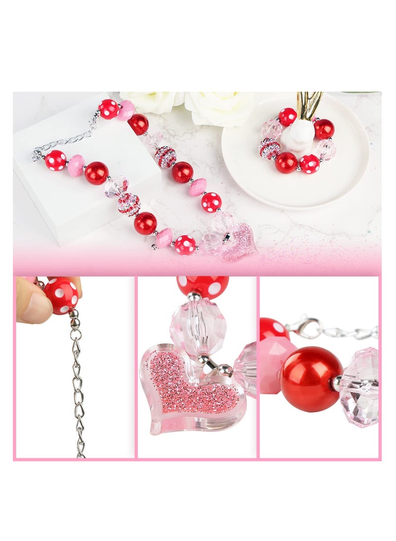 Excefore Little Girls Necklace Bracelet, Bead Necklaces for Toddler Necklace and Bracelet Set Jewelry Peach Heart Valentine's Day Gifts for 2 3 4 5 6 7 8 Year Old Girls - Image 3