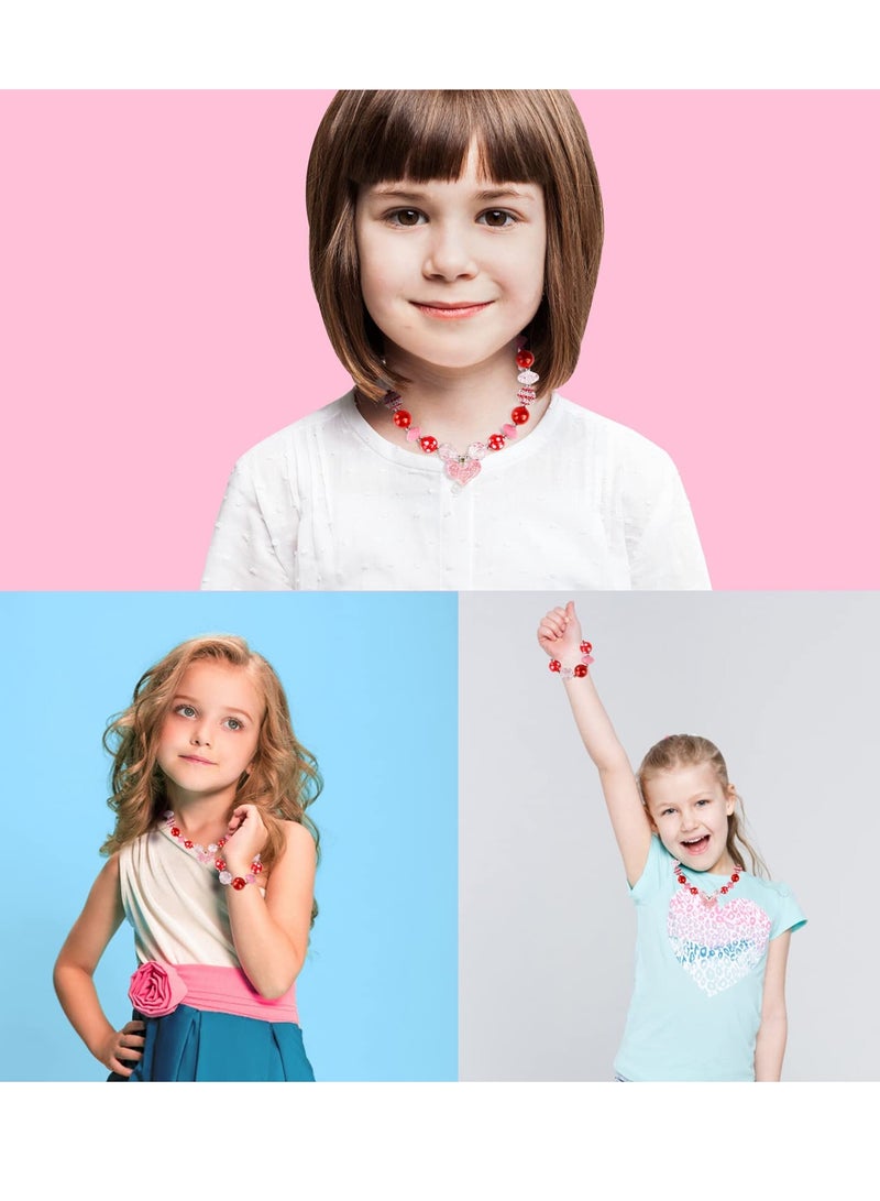 Excefore Little Girls Necklace Bracelet, Bead Necklaces for Toddler Necklace and Bracelet Set Jewelry Peach Heart Valentine's Day Gifts for 2 3 4 5 6 7 8 Year Old Girls - Image 5