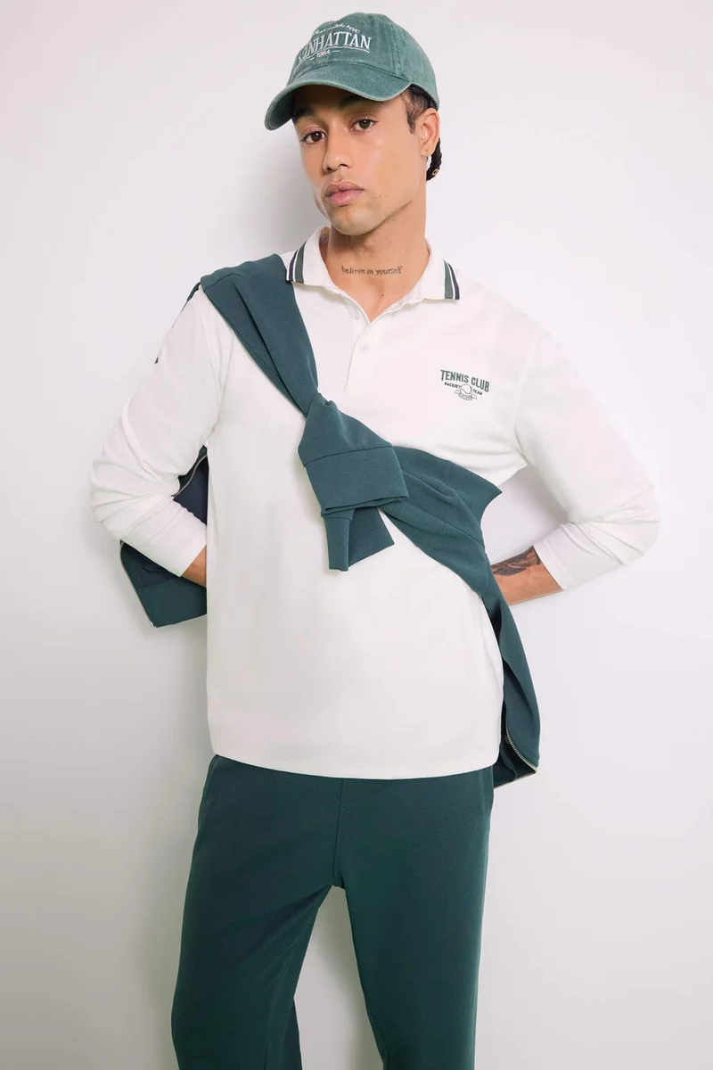 ديفاكتو DeFactoFit Standard Fit Polo Neck Printed Sports T-Shirt