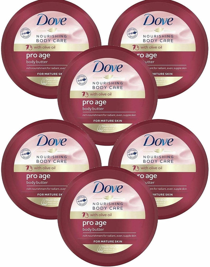 6 Pack of 250ml Dove Nourishing Body Care Pro Age Body Butter with Olive Oil