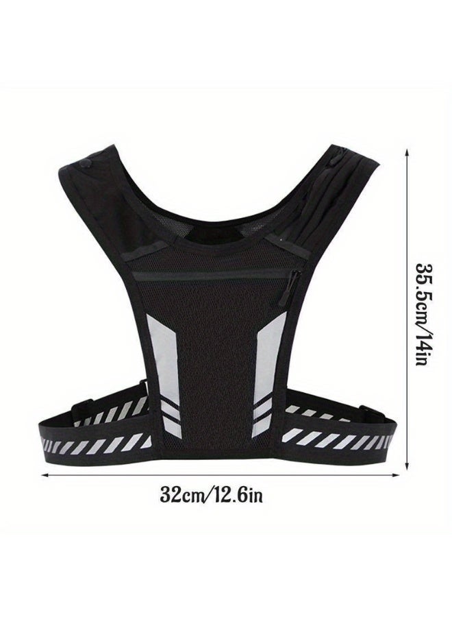 سترة جري عاكسة عالية الوضوح مع حقيبة مياه وحامل هاتف - معدات أمان قابلة للتعديل لركوب الدراجات ليلاً والركض والمشي لمسافات طويلة في الطقس الحار (أسود) - Image 3