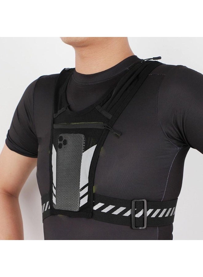 سترة جري عاكسة عالية الوضوح مع حقيبة مياه وحامل هاتف - معدات أمان قابلة للتعديل لركوب الدراجات ليلاً والركض والمشي لمسافات طويلة في الطقس الحار (أسود) - Image 4