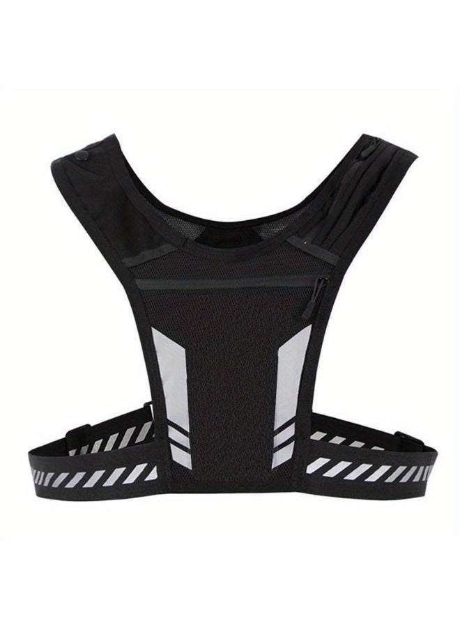 سترة جري عاكسة عالية الوضوح مع حقيبة مياه وحامل هاتف - معدات أمان قابلة للتعديل لركوب الدراجات ليلاً والركض والمشي لمسافات طويلة في الطقس الحار (أسود) - Image 2