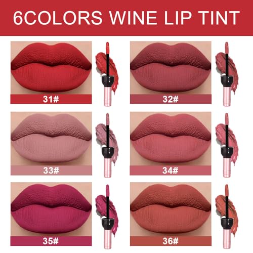 evpct Wine Bottle Lip Tint Stain 6 Colors Set Ruby Red Chestnut Nude Brown Mauve Plum Purple Matte Long Lasting 24 Hour Liquid Lipstick Set for Women labiales mate 24 horas originales labiales magicos - Image 3