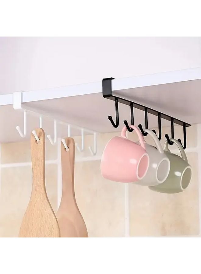 Black 6 Hook Multifunctional Kitchen Storage Rack Wall Mounted Cup Utensil Holder - Image 2