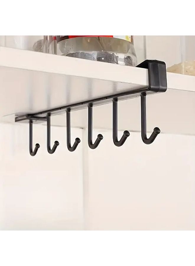 Black 6 Hook Multifunctional Kitchen Storage Rack Wall Mounted Cup Utensil Holder - Image 1
