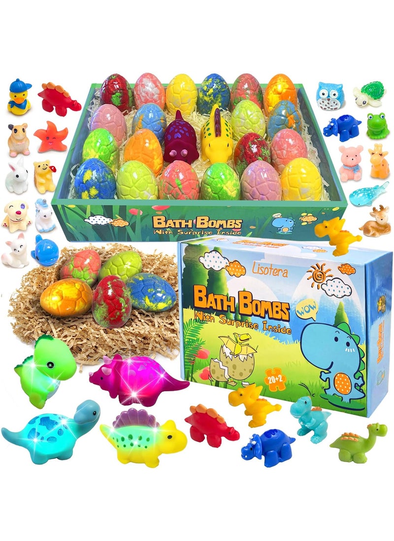 Lisotera - Easter Egg Bath Bombs for Kids with Surprise Inside 20 Pack Kids Bath Bombs Gift Set for Easter Basket Stuffers Dino Egg Bath Bomb Kit with 2pcs Dinosaur Bath Toy for Boys Girls BirthdayChristmas - Image 1