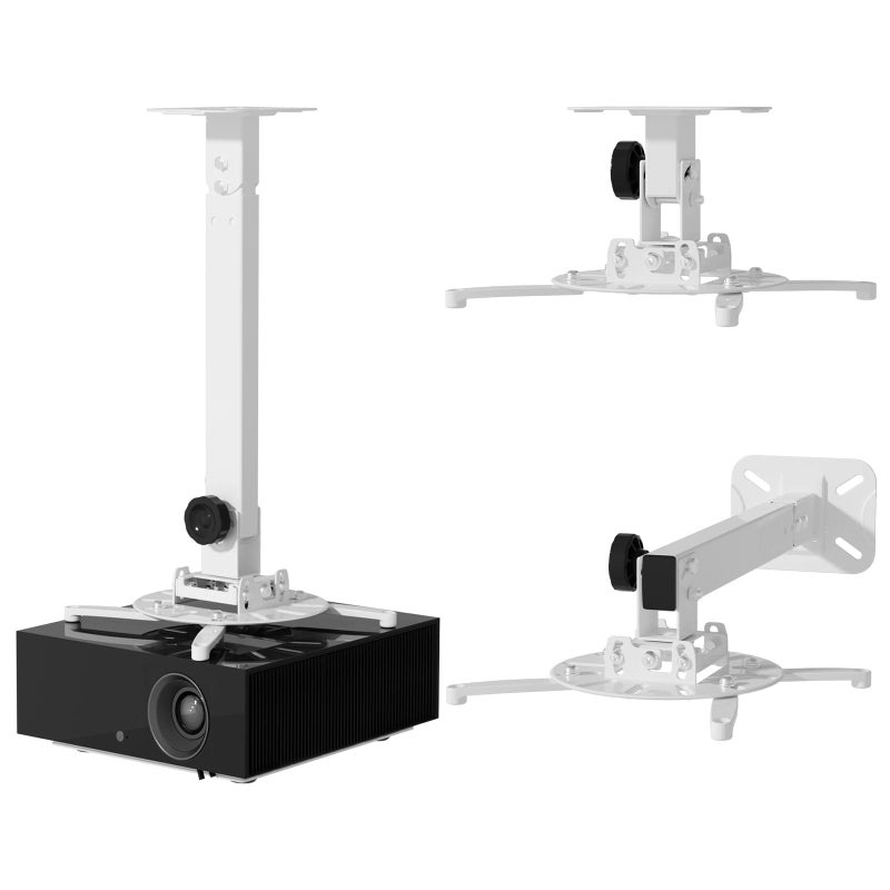JOY worker Universal Projector Ceiling Mount Wall Bracket Holder Fits Flat or Sloped Ceiling Height Adjustable with Extendable Arms for Home and Office Projector White