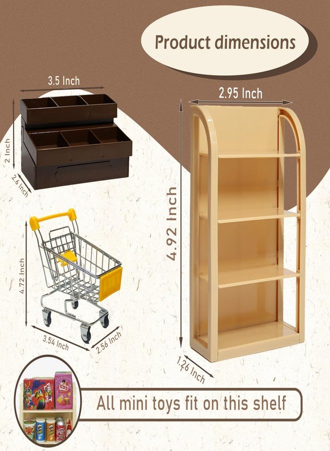 Kimo 180Pcs Mini Shopping Cart Playset - Pretend Grocery Dollhouse Accessories Toys with Miniature Cash Register, 2 Fruit-Veggie Stands, 3 Shelves, 100+ Play Food - Educational Role Play Toys for Toddlers - Image 3