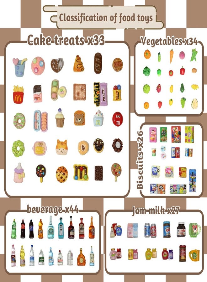 Kimo 180Pcs Mini Shopping Cart Playset - Pretend Grocery Dollhouse Accessories Toys with Miniature Cash Register, 2 Fruit-Veggie Stands, 3 Shelves, 100+ Play Food - Educational Role Play Toys for Toddlers - Image 5