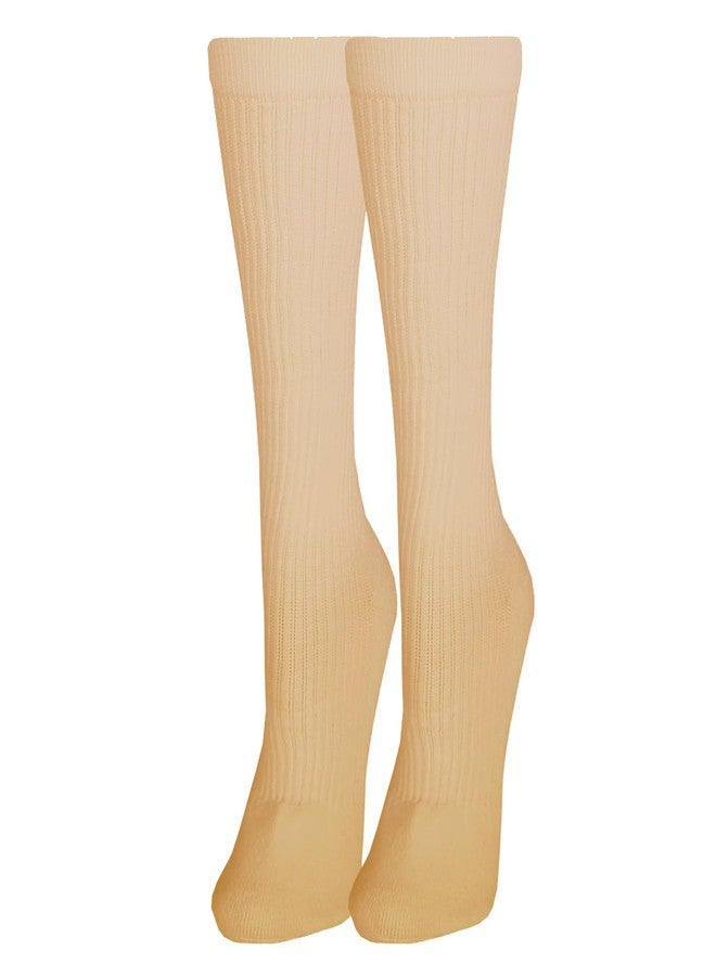NuVein 15-20 mmHg Medical Compression Socks, Mid Calf Crew Length, Padded Cushion Foot, Tan, Large - Image 3