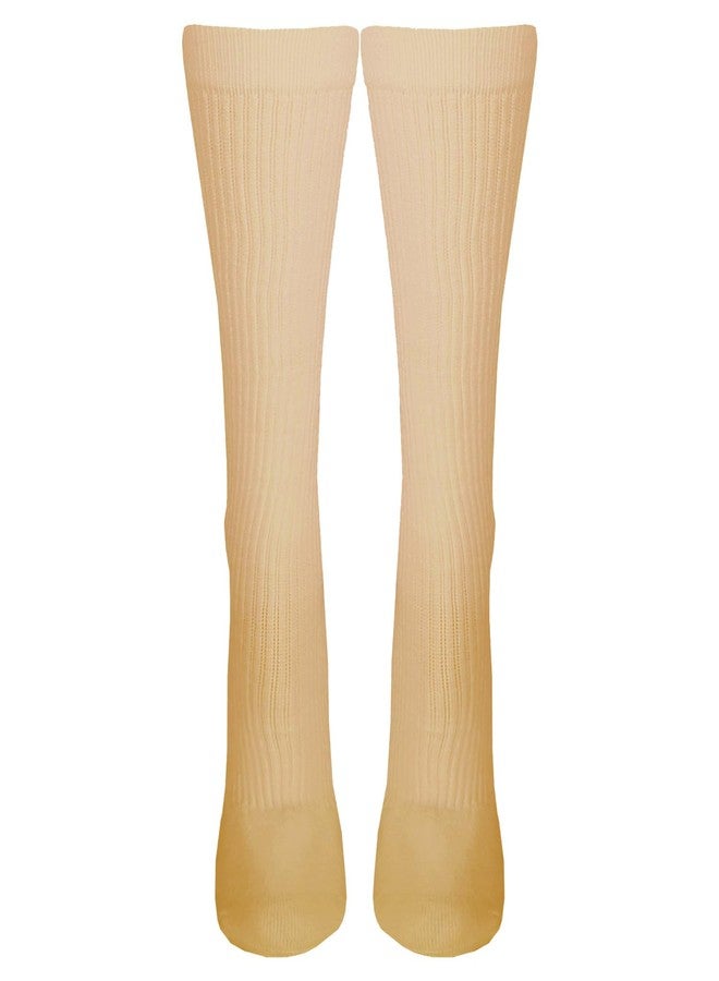 NuVein 15-20 mmHg Medical Compression Socks, Mid Calf Crew Length, Padded Cushion Foot, Tan, Large - Image 1