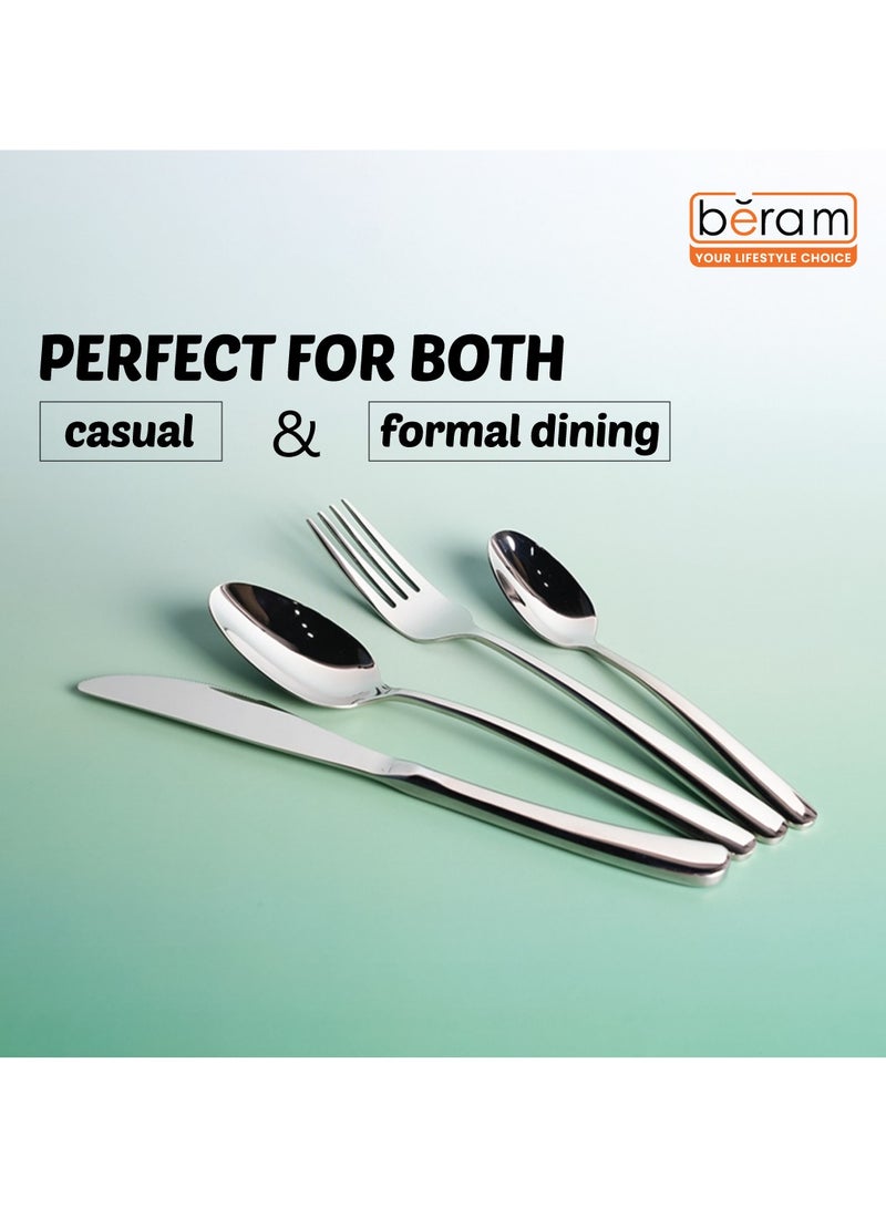 Beram Stainless Edge Cutlery Set, Elegant Silver Non Slip Handles, 18/10 Grade Kitchen Utensils Set, Tableware Set for Home, Restaurants and More - Image 2