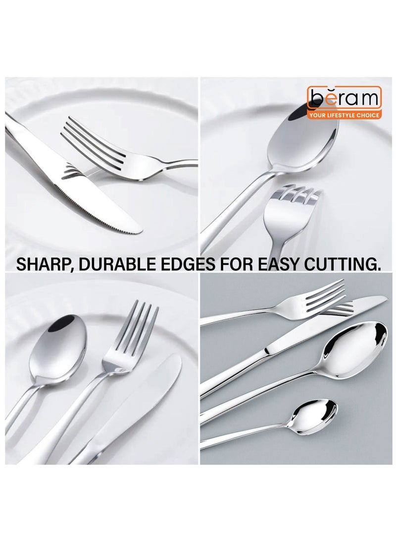 Beram Stainless Edge Cutlery Set, Elegant Silver Non Slip Handles, 18/10 Grade Kitchen Utensils Set, Tableware Set for Home, Restaurants and More - Image 3