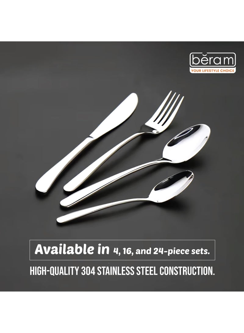 Beram Stainless Edge Cutlery Set, Elegant Silver Non Slip Handles, 18/10 Grade Kitchen Utensils Set, Tableware Set for Home, Restaurants and More - Image 5