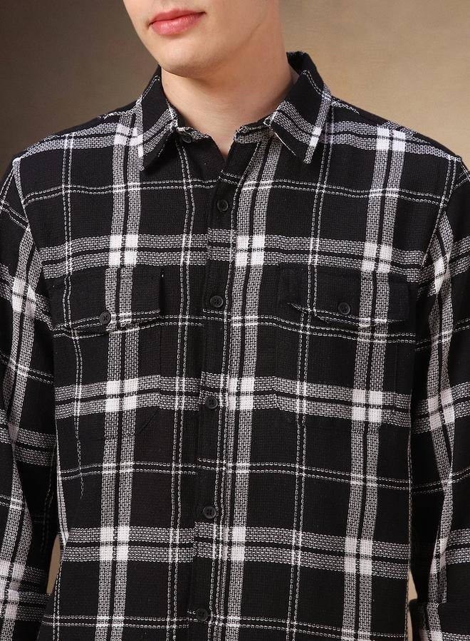 Dennis Lingo Dennis Lingo Checked Relaxed Fit Spread Collar Curved Hem Shirt  - Image 4