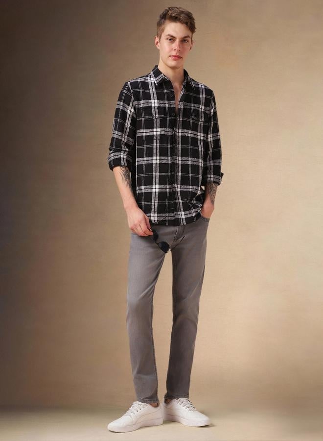 Dennis Lingo Dennis Lingo Checked Relaxed Fit Spread Collar Curved Hem Shirt  - Image 5