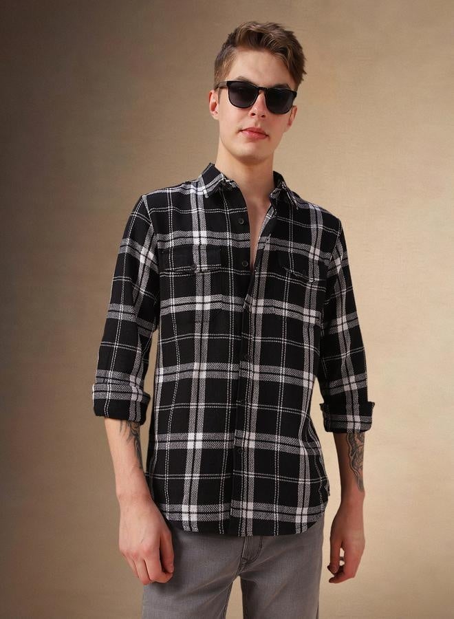 Dennis Lingo Dennis Lingo Checked Relaxed Fit Spread Collar Curved Hem Shirt  - Image 1