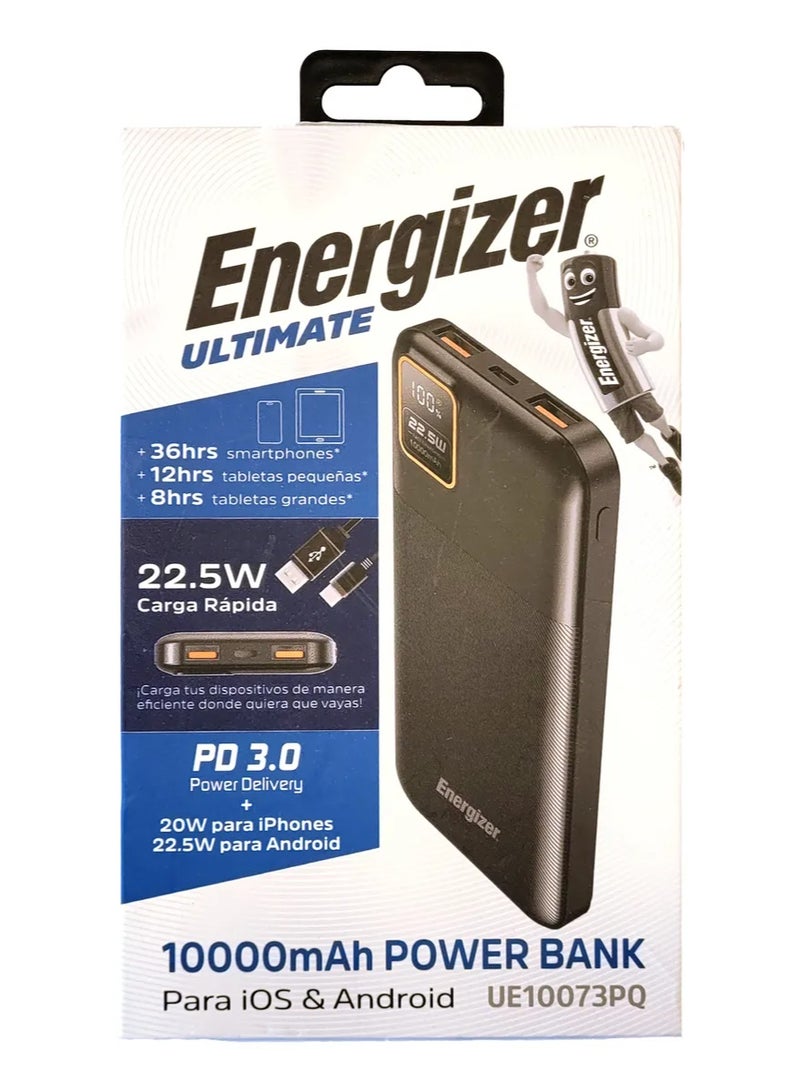 Energizer Ultimate Power Bank UE10073P – 10,000mAh Capacity, 22.5W Fast Charging, PD 3.0 & Quick Charge Support, Dual USB Output, Portable & Compact Design Black - Image 3