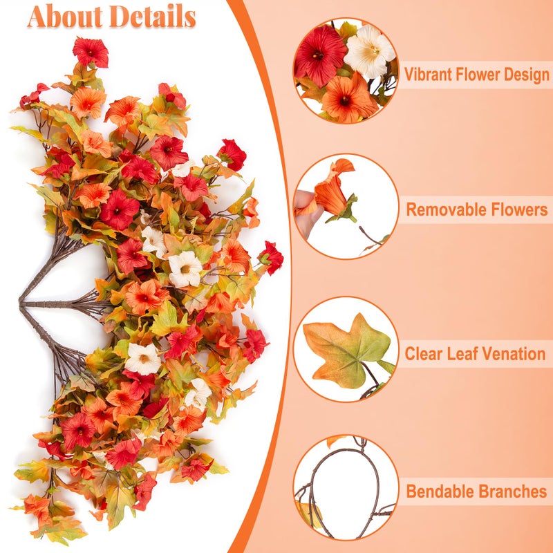Ammyoo Artificial Fake Fall Flowers with Hanging Basket Plants for Outdoor Decoration, Silk Faux Flower UV Resistant Petunias for Home Porch Patio Garden Balcony Yard Decor Real Looking(Orange White) - Image 4
