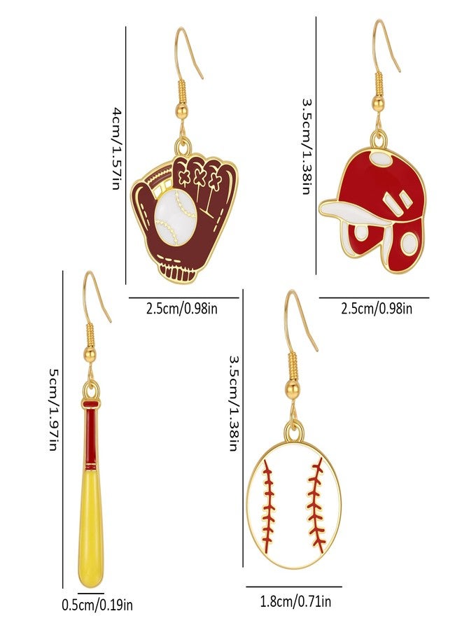 Wullina Baseball Earrings,4Pairs Stylish Baseball Earrings for Women Dangling Softball Earring Sports Jewelry for Women - Image 4