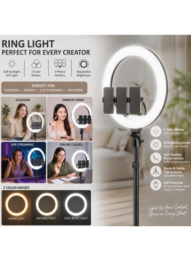 لاكوز إضاءة حلقية LED مقاس 21 بوصة مع حامل ثلاثي القوائم، و3 حوامل للهواتف، وجهاز تحكم عن بعد - إضاءة حلقية قابلة للتعتيم للبث المباشر، وتسجيل الفيديو، والتصوير الفوتوغرافي، والمكياج، وإنشاء المحتوى - Image 5