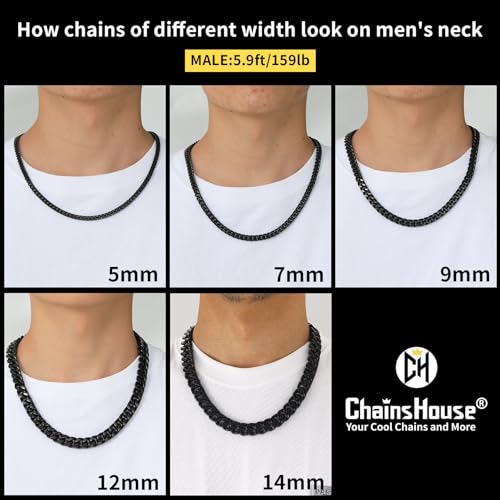 ChainsHouse Mens Cuban Link Chain, Black Miami Cuban Chain Necklace for Men, 9mm Wide Hip Hop Mens Jewelry, 22" - Image 5