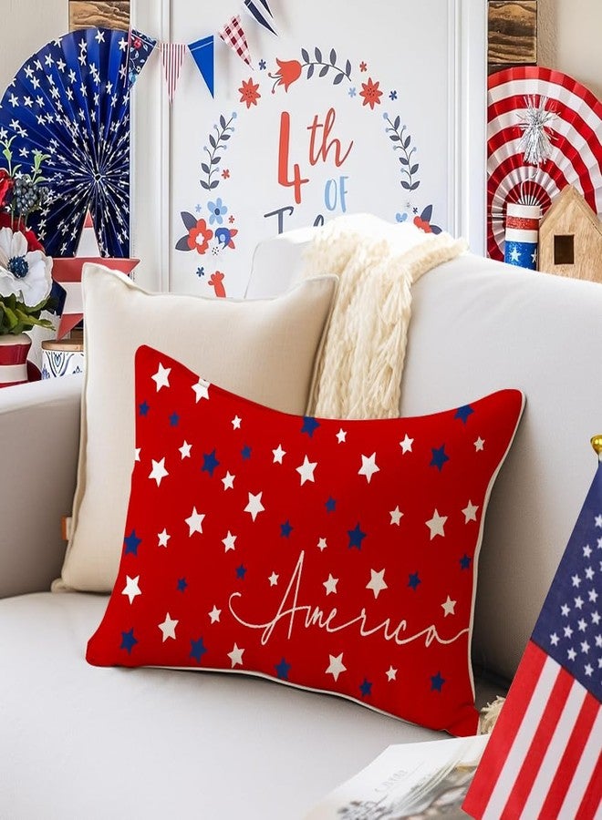 RABUSOFA 4th of July Patriotic Pillow Covers 12 x 20 Inch,Fourth of July Decorations-Independence America Stars Cushion Case for Sofa Couch Red White and Blue - Image 3