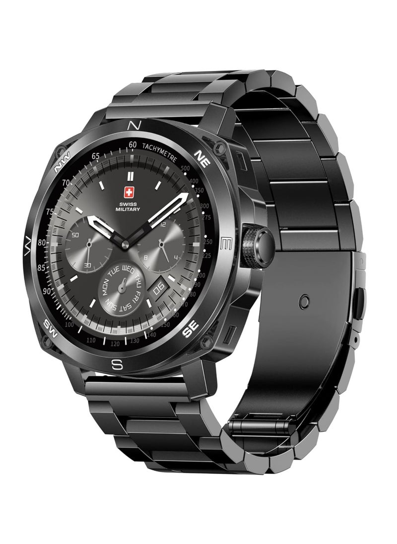 SWISS MILITARY - Swiss Military Dom 4 Smartwatch- 1.43" AMOLED, Call Features, Multi Language, Heart Rate/BP/Oxygen Level Monitoring, Wireless Charging, 5-7 Days Battery Life,IP67, Compatibility: iOS/Android-Gun Metal - Image 1