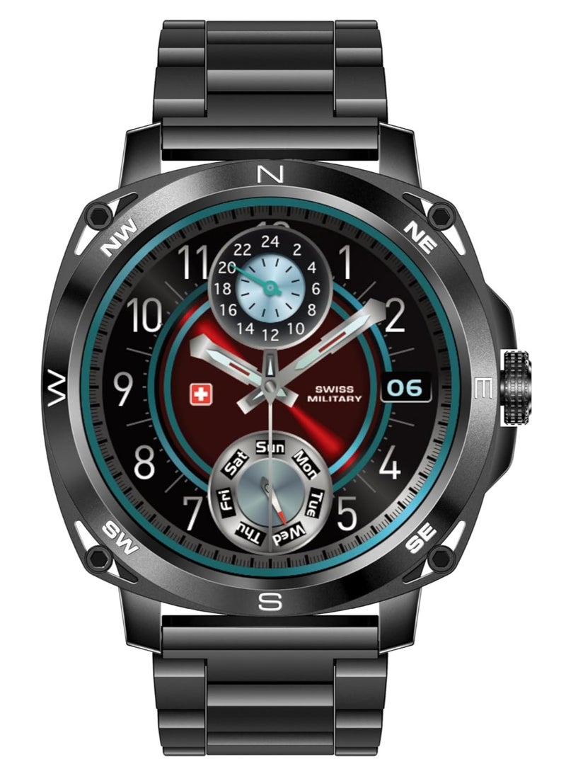 SWISS MILITARY - Swiss Military Dom 4 Smartwatch- 1.43" AMOLED, Call Features, Multi Language, Heart Rate/BP/Oxygen Level Monitoring, Wireless Charging, 5-7 Days Battery Life,IP67, Compatibility: iOS/Android-Gun Metal - Image 1