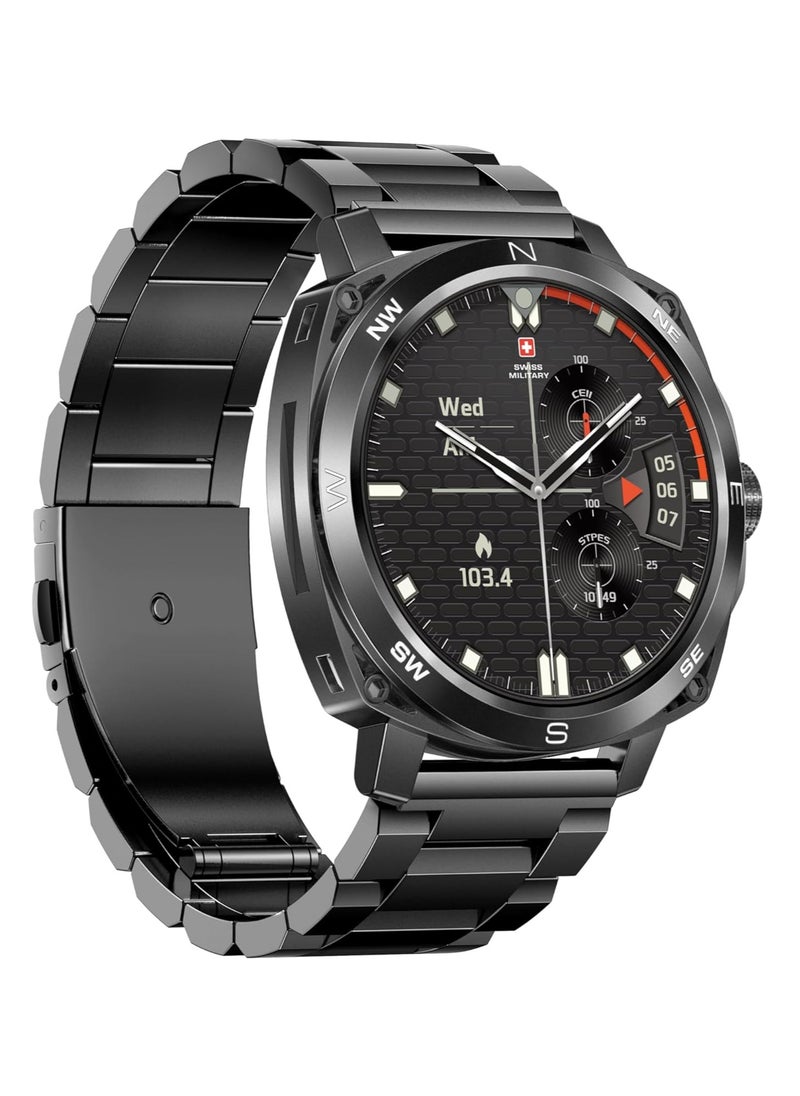 SWISS MILITARY - Swiss Military Dom 4 Smartwatch- 1.43" AMOLED, Call Features, Multi Language, Heart Rate/BP/Oxygen Level Monitoring, Wireless Charging, 5-7 Days Battery Life,IP67, Compatibility: iOS/Android-Gun Metal - Image 1