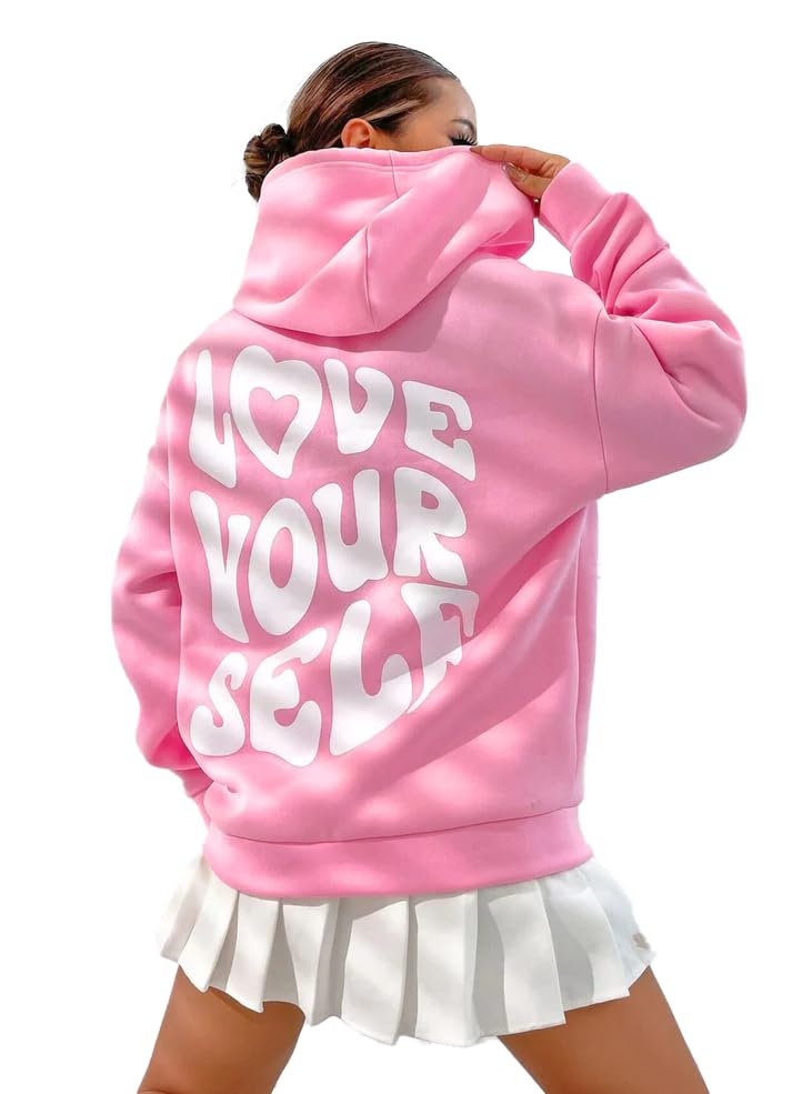 THALASI Women Back Printed Oversized Pink Sweatshirts with Hoodies - Cotton Winter Hoodies with Stylish Chest Pocket and Aesthetic Vibes & Full Sleeve Winter Wear for Women - Image 5