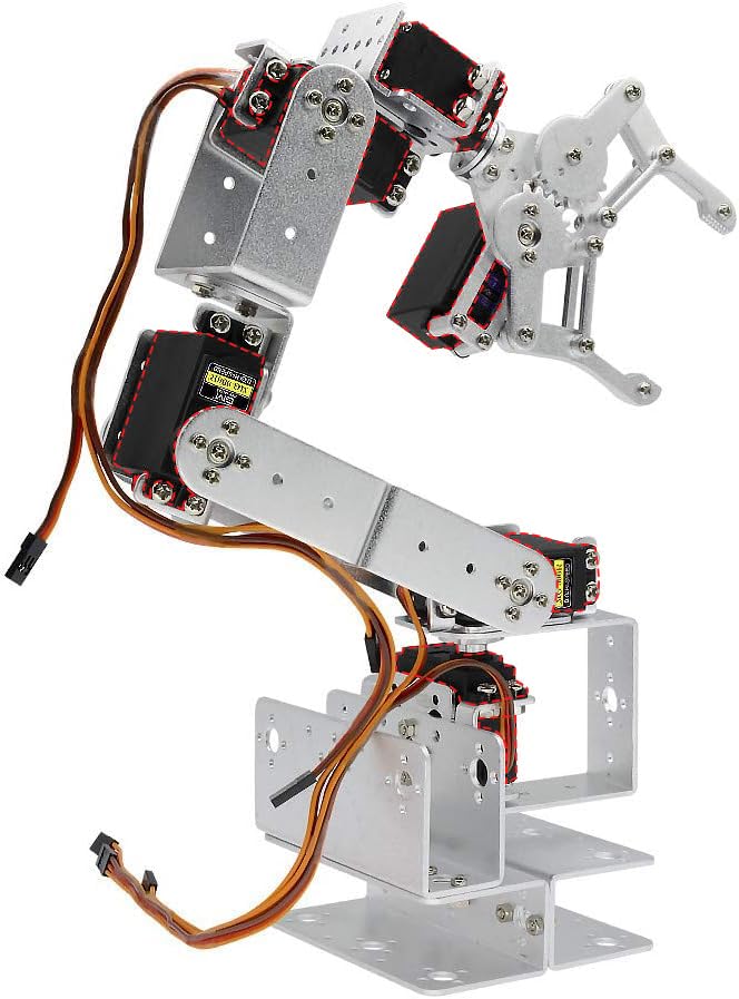 diymore Robotic Arm Kit Silver ROT3U 6DOF Aluminium Robot Arm Mechanical Robotic Clamp Claw Kits No Soldering Required (Unassembled Parts Without Servos) - Image 1